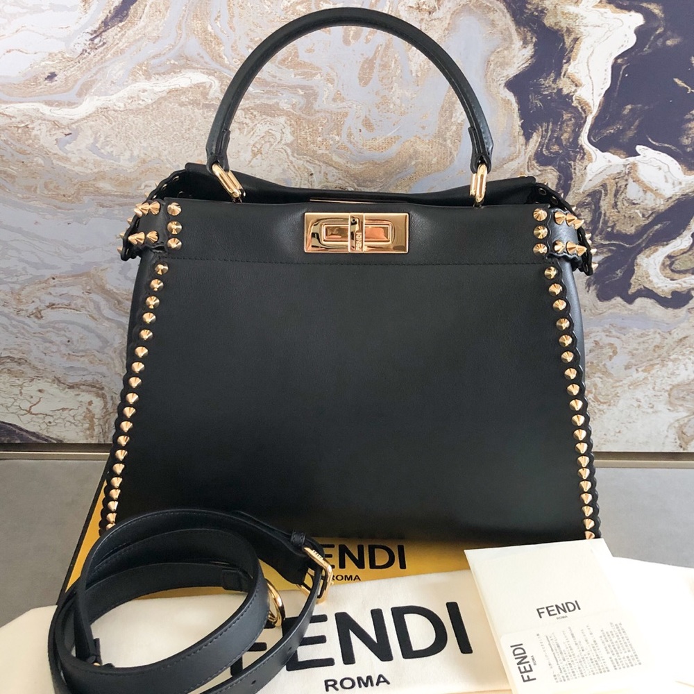 Fendi Medium Regular Studded Peekaboo Satchel Bag - Picture 5 of 8